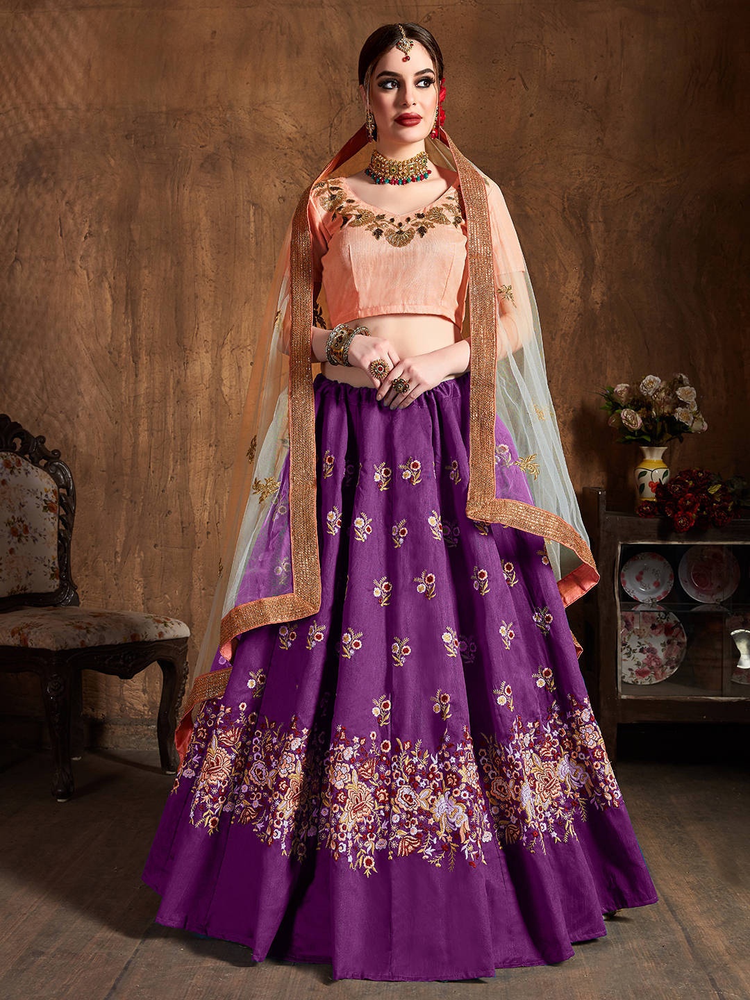 FABPIXEL Purple & Pink Embroidered Semi-Stitched Lehenga & Unstitched Blouse With Dupatta
FABPIXEL Purple & Pink Embroidered Semi-Stitched Lehenga & Unstitched Blouse With Dupatta