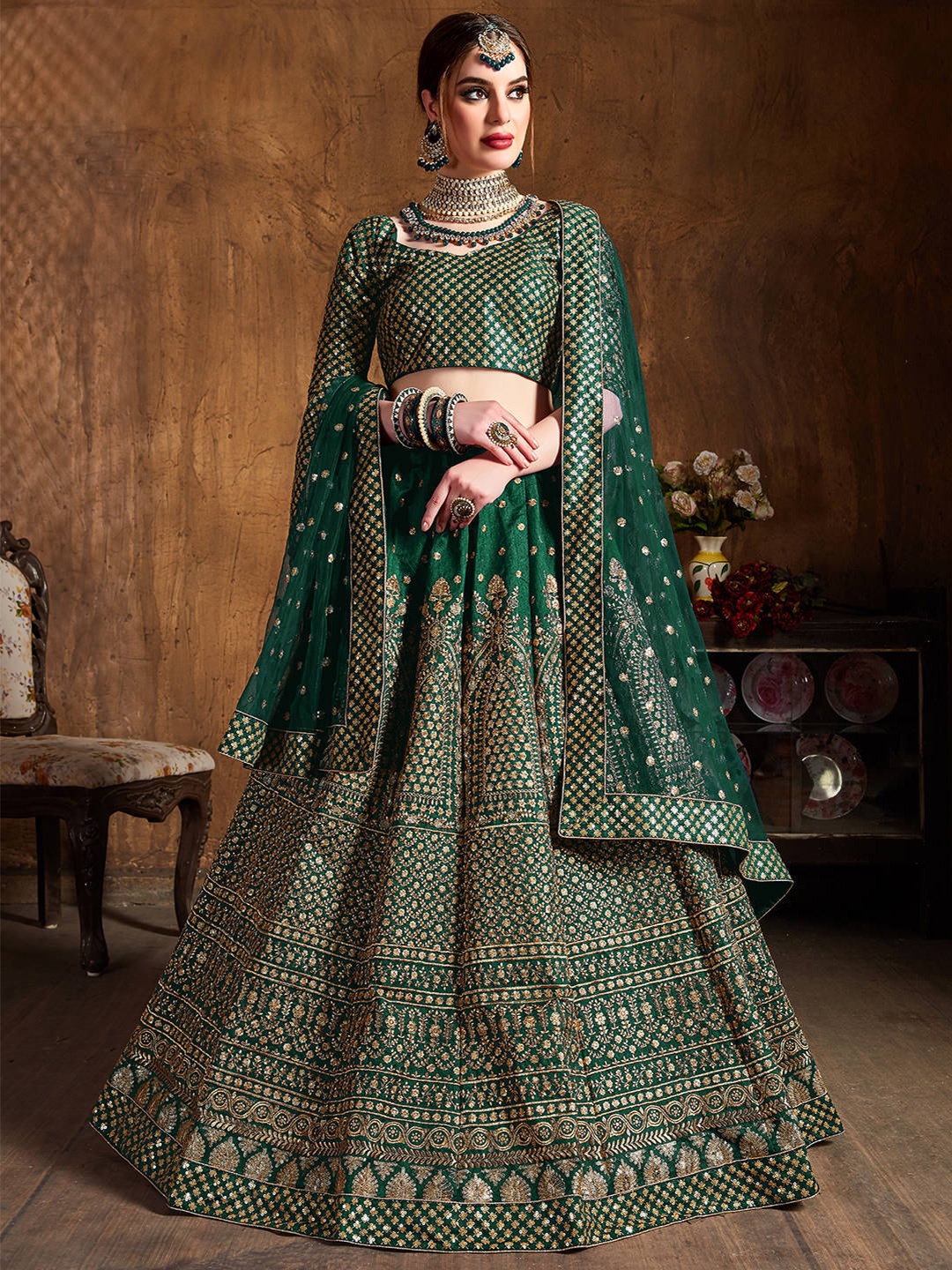 FABPIXEL Green & Gold-Toned Embroidered Semi-Stitched Lehenga & Unstitched Blouse With Dupatta
FABPIXEL Green & Gold-Toned Embroidered Semi-Stitched Lehenga & Unstitched Blouse With Dupatta