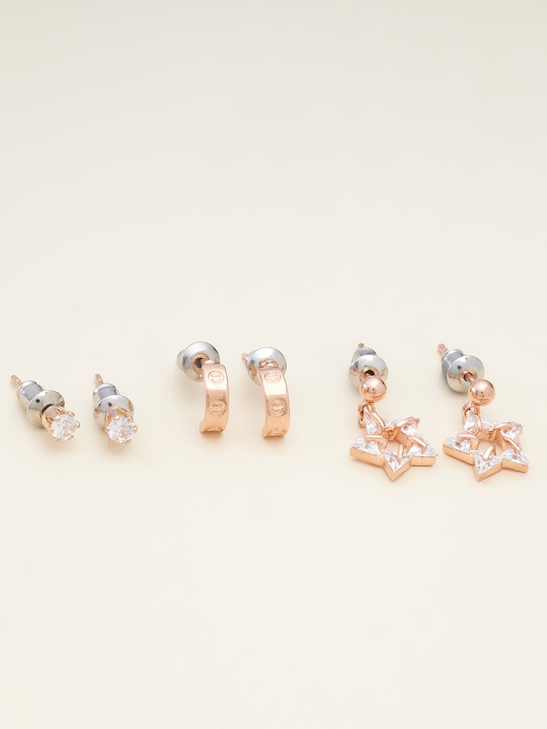 Kushal's Fashion Jewellery Women Pack Of 3 Rose-Gold Plated White CZ Studs Earrings
Kushal's Fashion Jewellery Women Pack Of 3 Rose-Gold Plated White CZ Studs Earrings