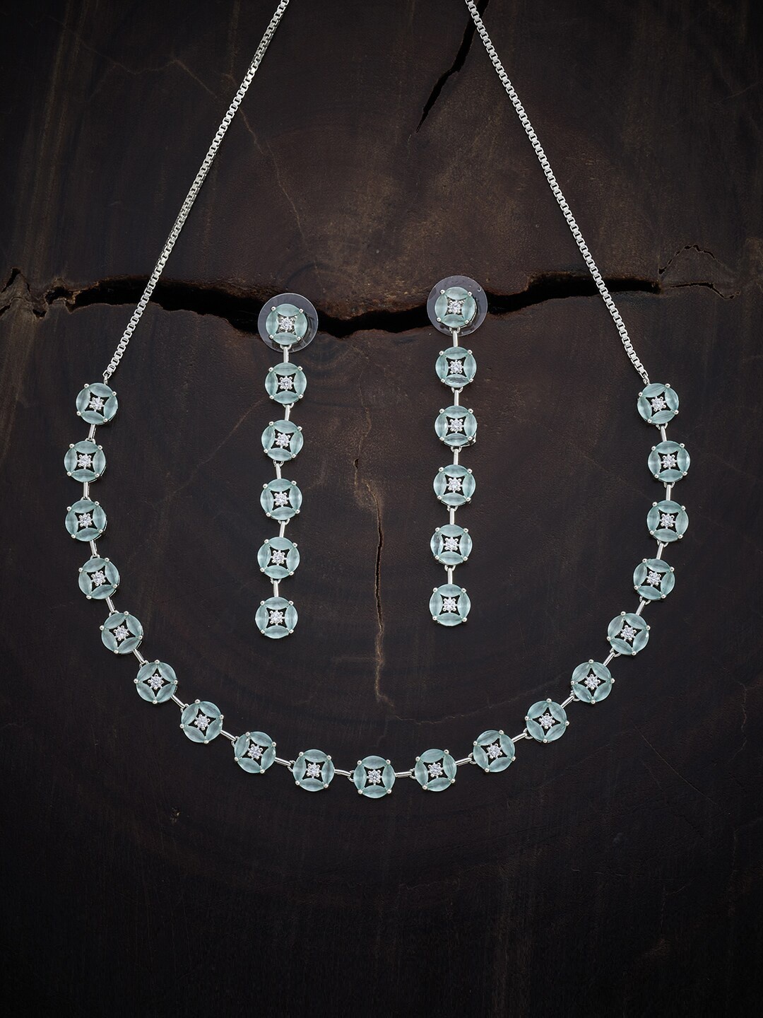 Kushal's Fashion Jewellery Rhodium-Plated Sea Green CZ Studded Jewellery Set, Silver
Kushal's Fashion Jewellery Rhodium-Plated Sea Green CZ Studded Jewellery Set, Silver