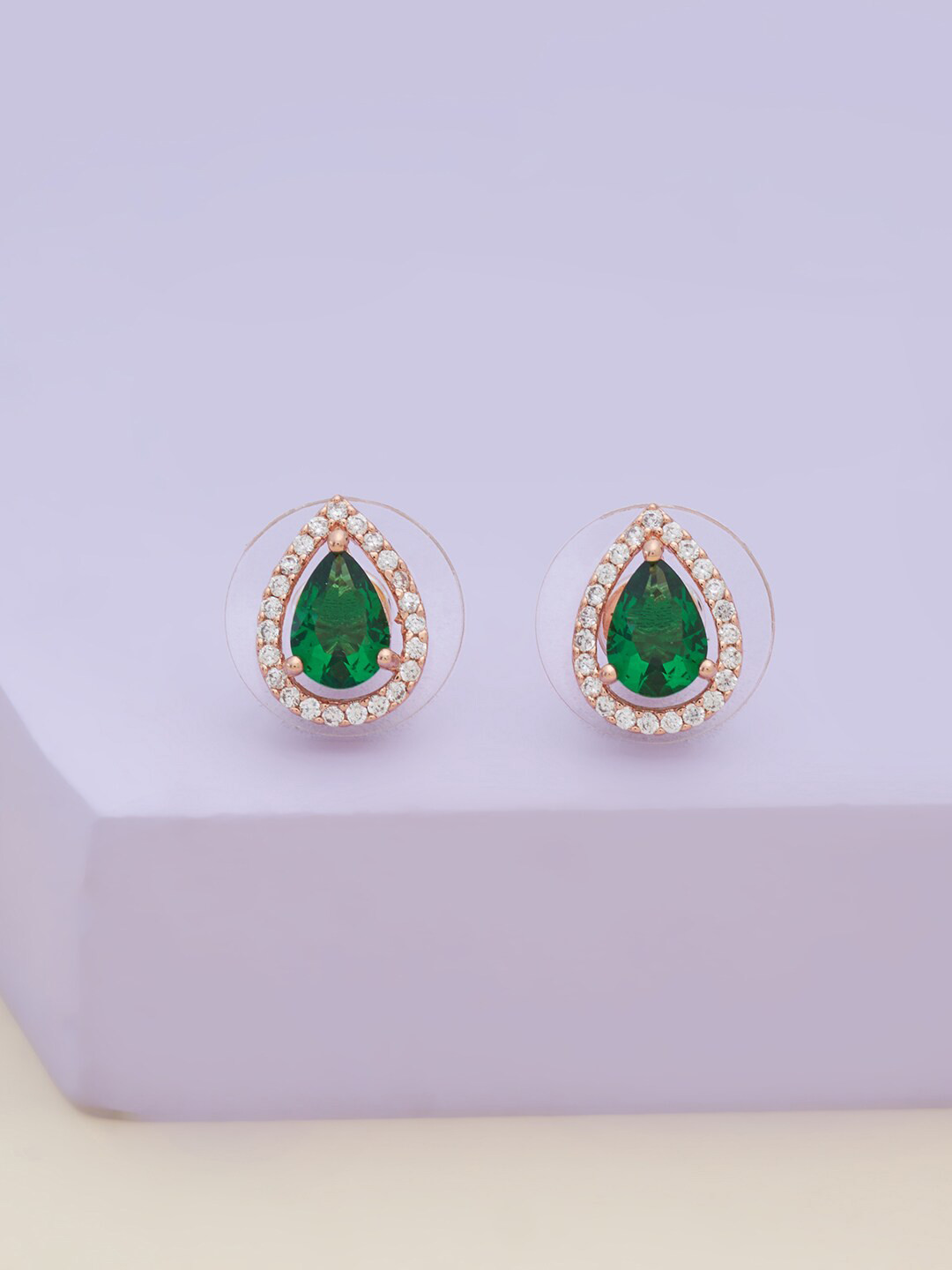 Kushal's Fashion Jewellery Green Rose-Gold Plated Teardrop Shaped Studs Earrings 
Kushal's Fashion Jewellery Green Rose-Gold Plated Teardrop Shaped Studs Earrings