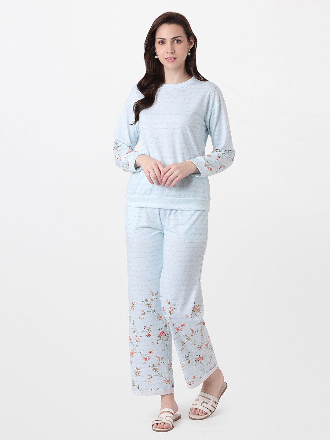 AND Women Blue Printed Co-Ords, Turquoise blue