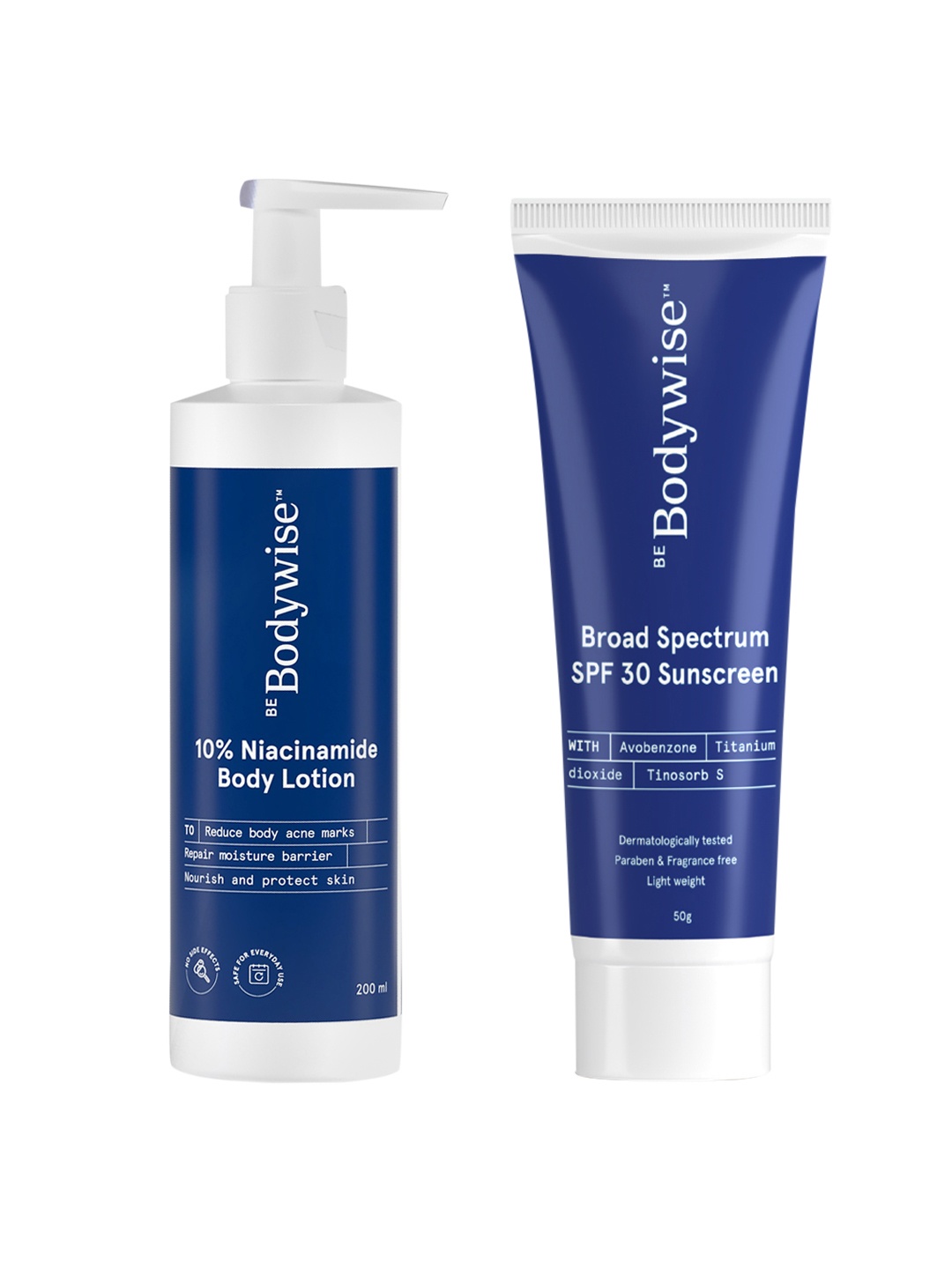 Be Bodywise 10% Niacinamide Body Lotion 200 ml with Broad Spectrum SPF 30 Sunscreen 50 g, Blue
Be Bodywise 10% Niacinamide Body Lotion 200 ml with Broad Spectrum SPF 30 Sunscreen 50 g, Blue