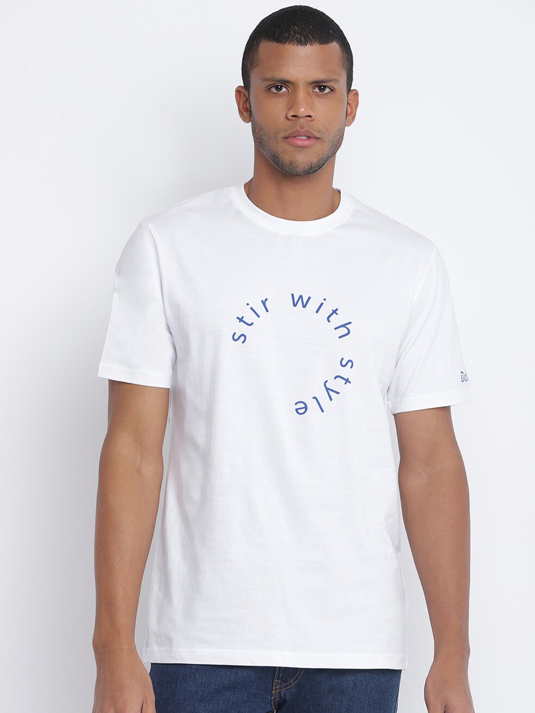 Belliskey Men White Typography Printed Cotton T-shirt
