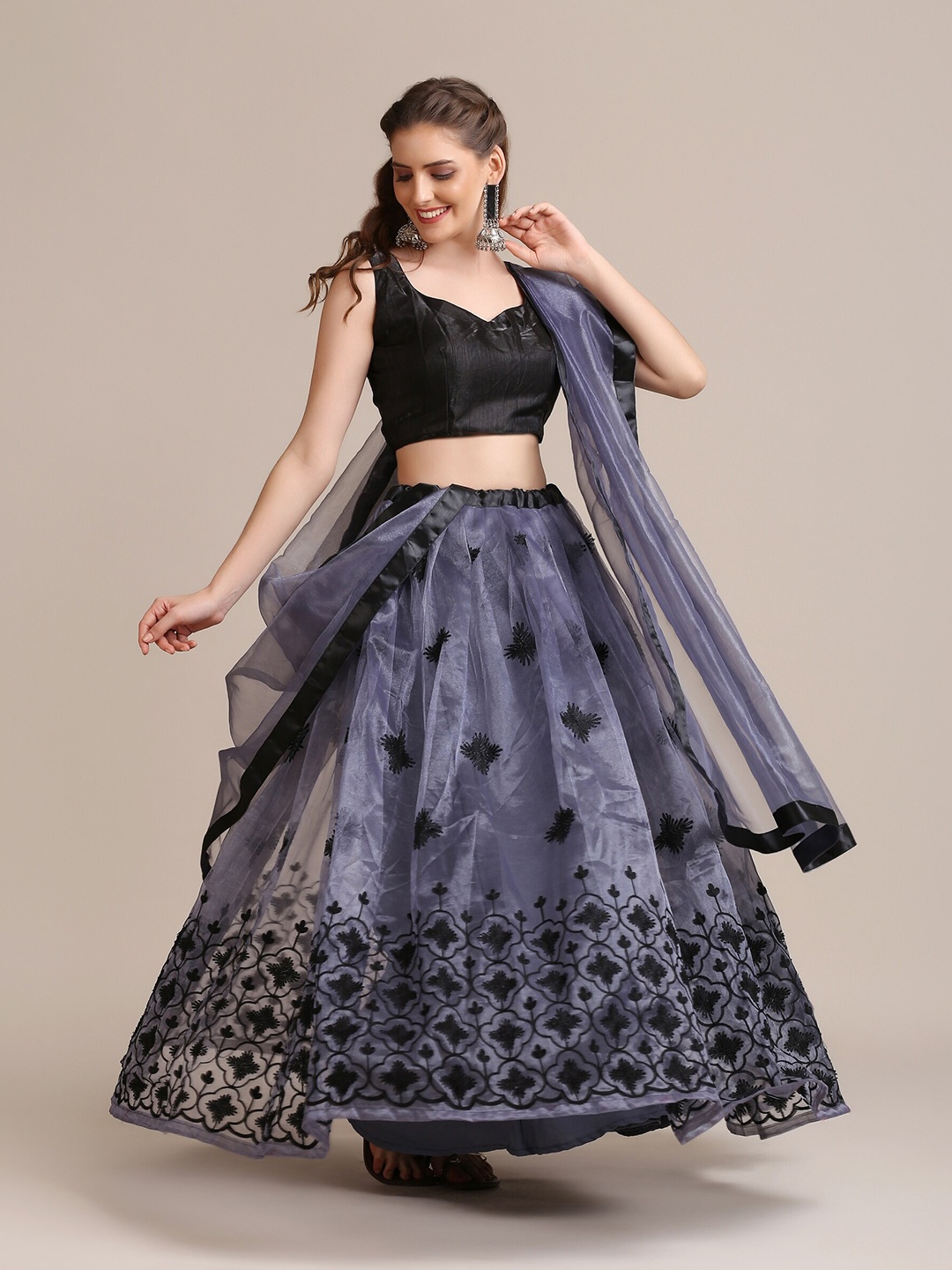 Atsevam Grey & Black Thread Work Semi-Stitched Lehenga & Unstitched Blouse With Dupatta
Atsevam Grey & Black Thread Work Semi-Stitched Lehenga & Unstitched Blouse With Dupatta