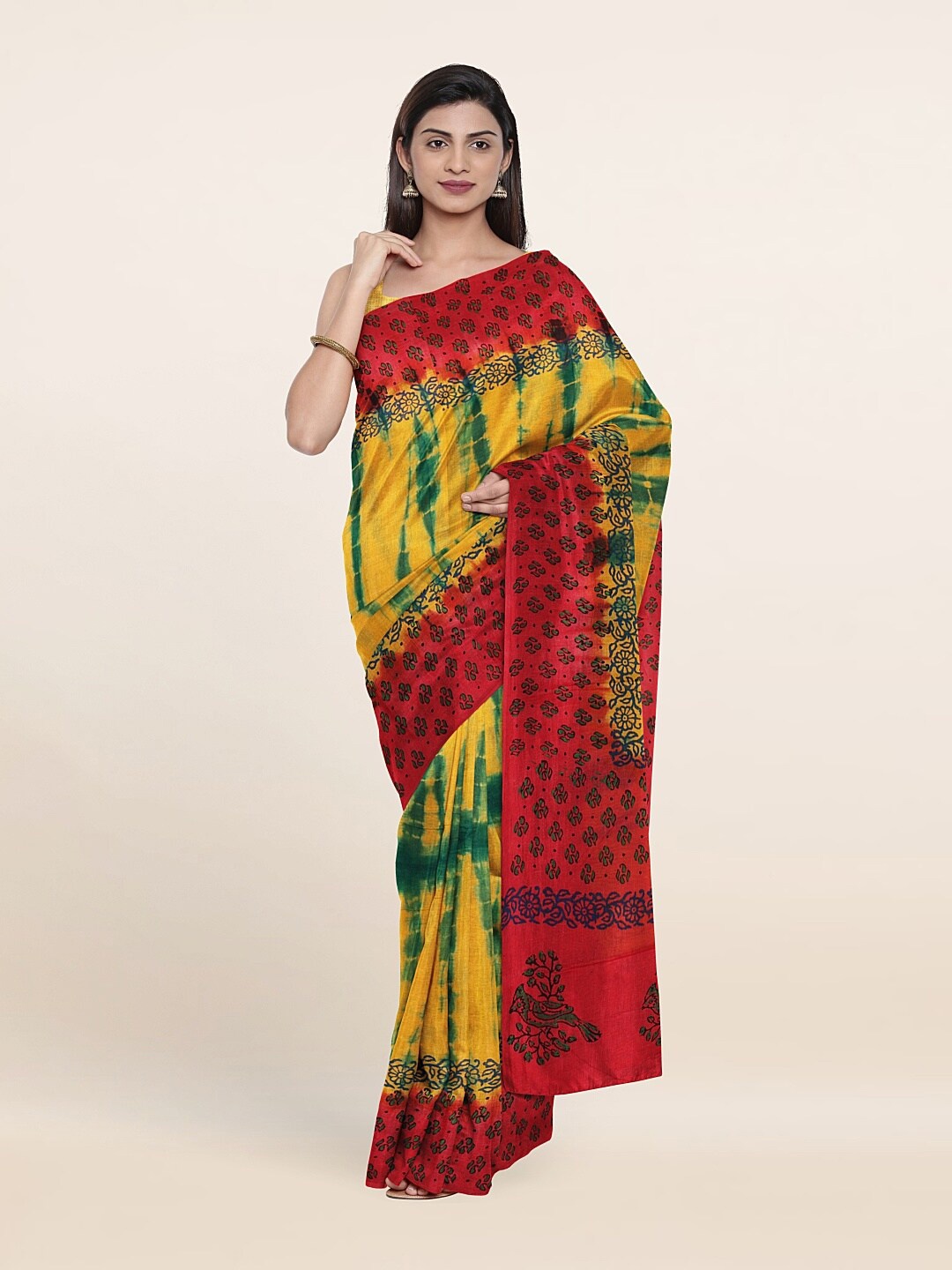 Pothys Red & Yellow Tie and Dye Pure Cotton Saree