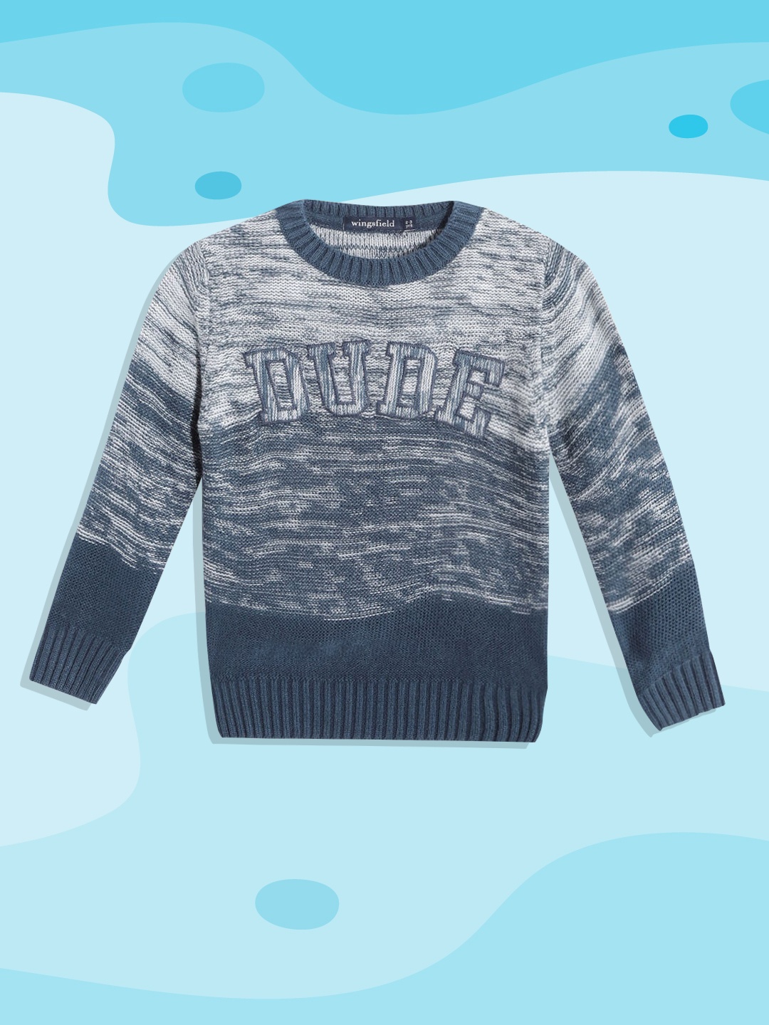 Wingsfield Boys Teal & White Typography Printed Pullover