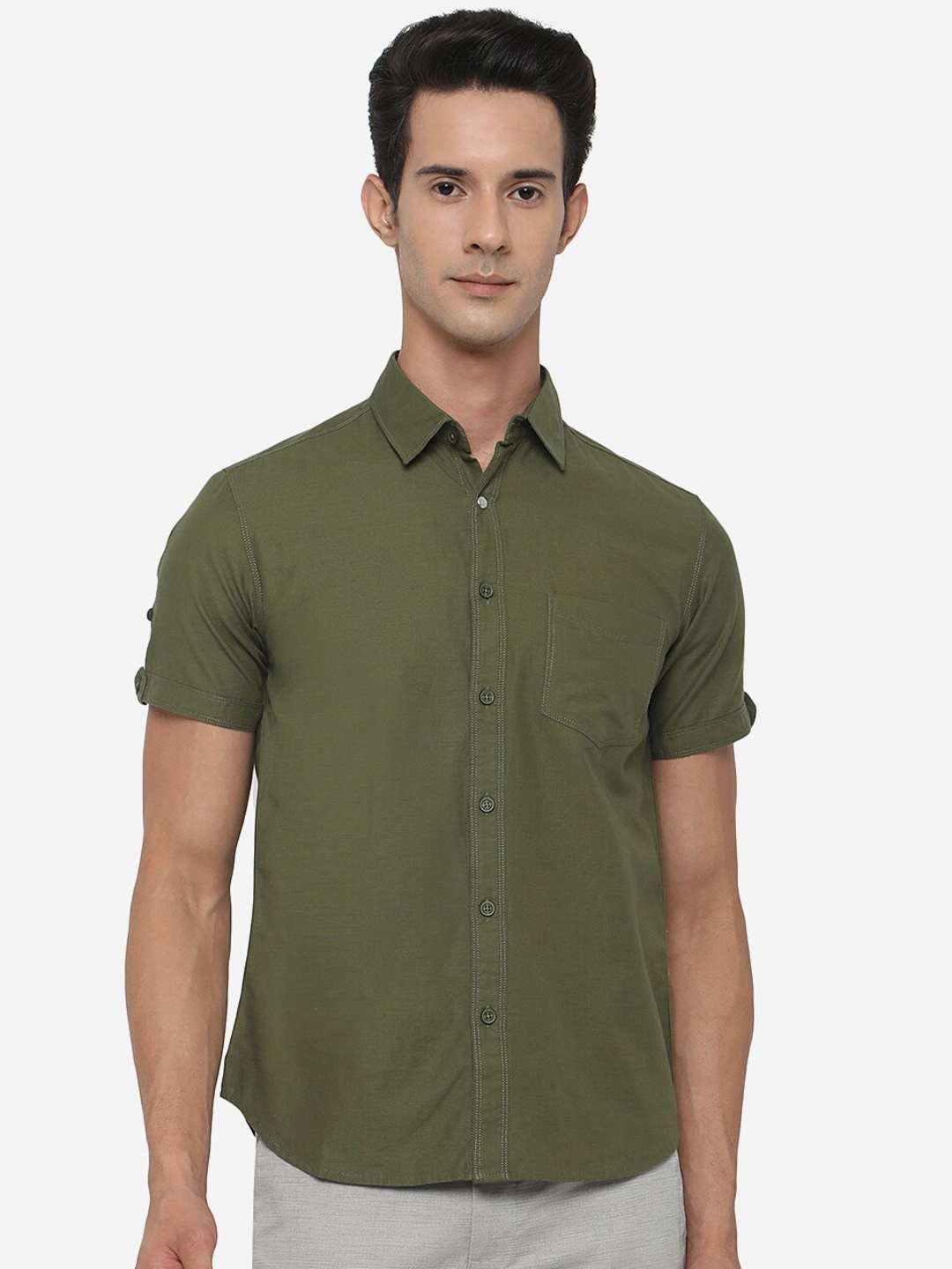 Greenfibre Men Green Slim Fit Casual Shirt