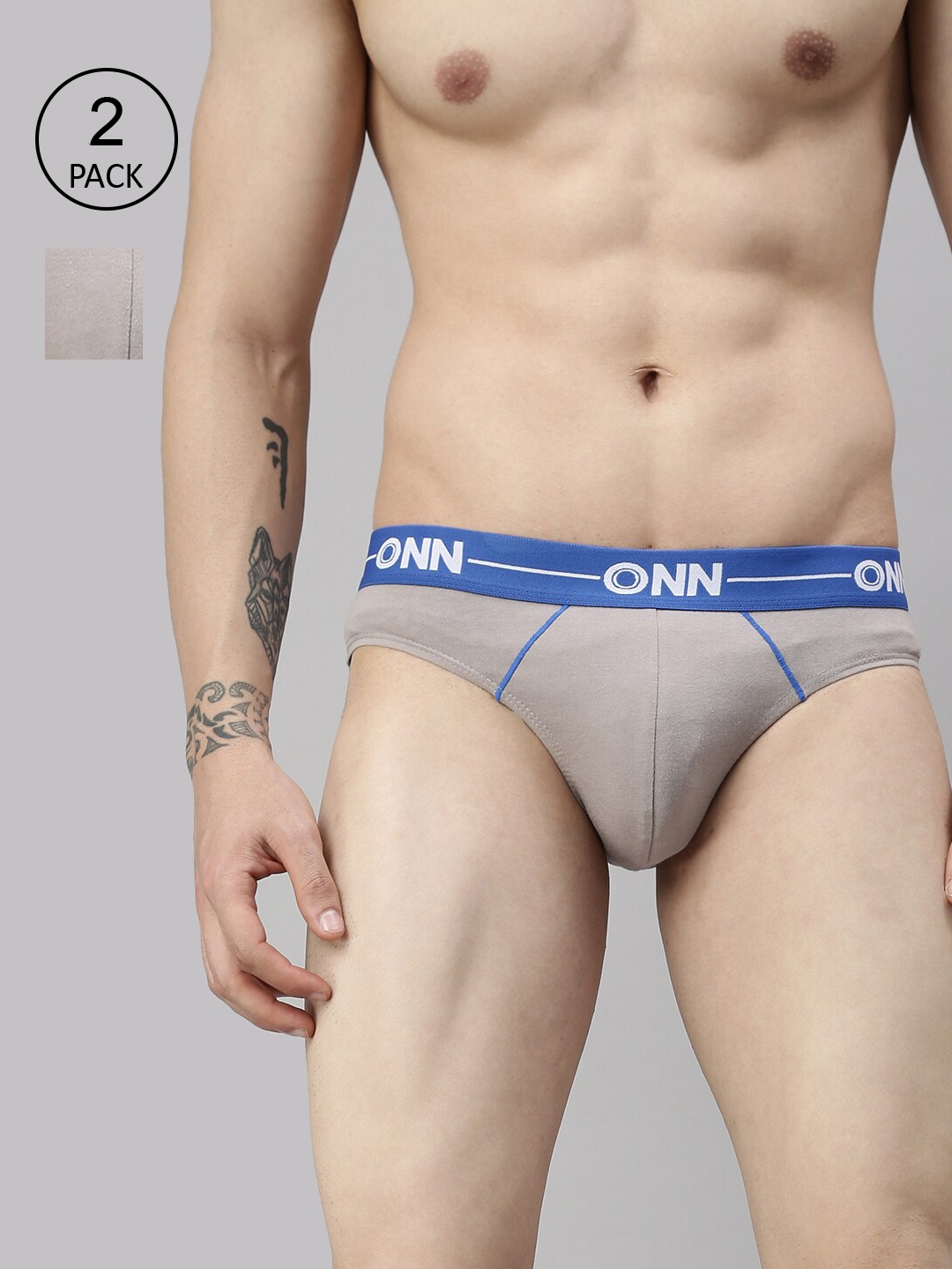 ONN Men Pack Of 2 Grey Melange Solid Basic Briefs