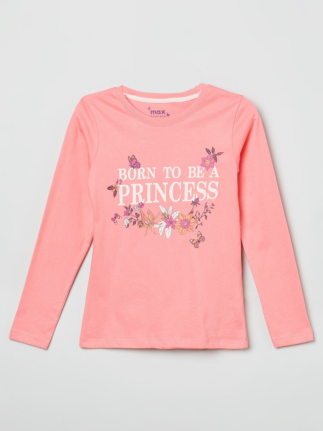 max Girls Pink Typography Printed Applique T-shirt