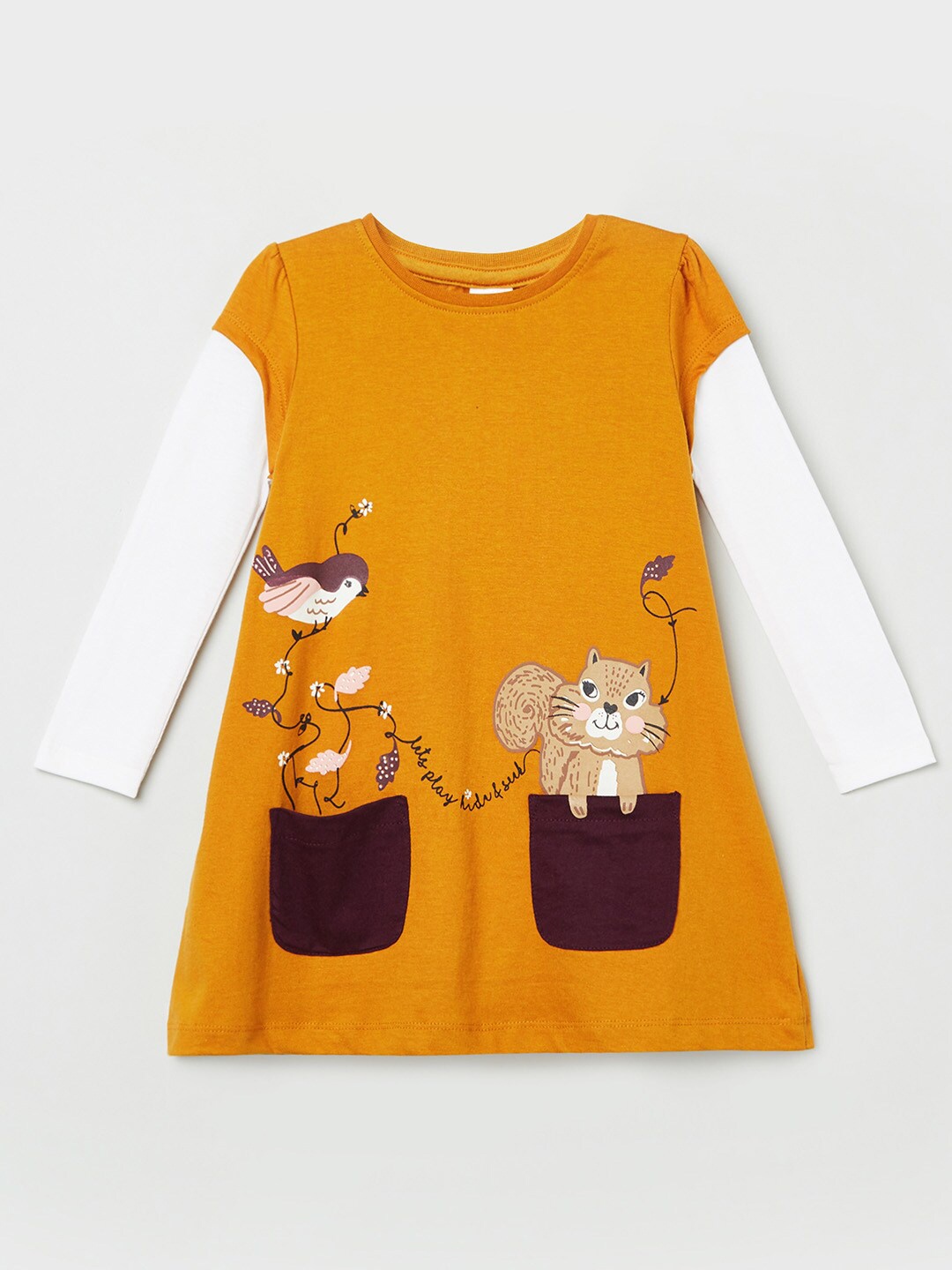 max Girls Brown Floral Applique T-shirt
