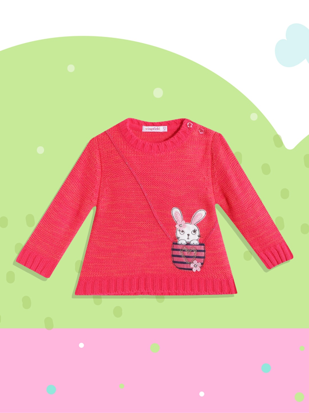Wingsfield Girls Coral Animal Pullover with Embroidered Detail