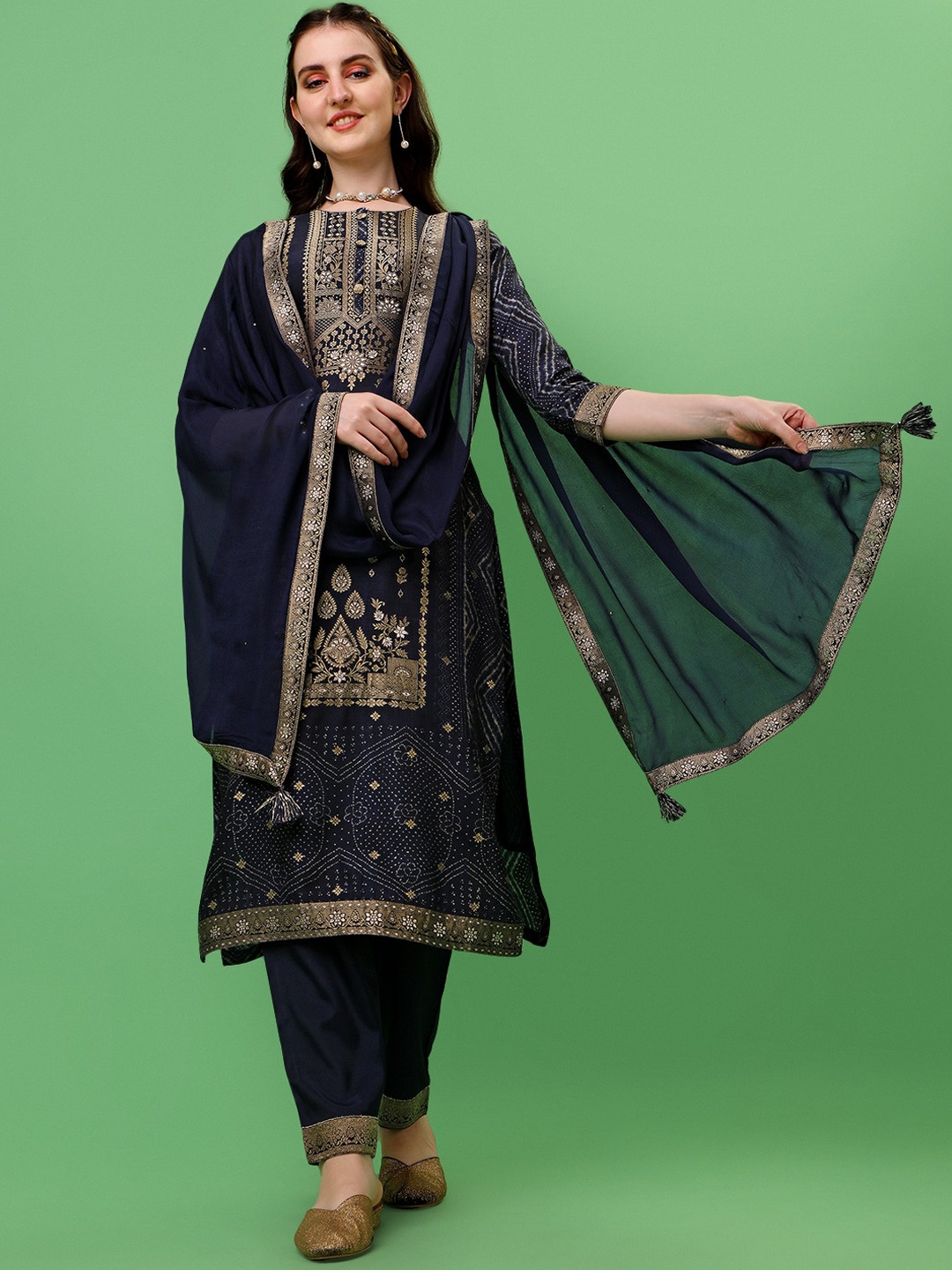 Seerat Women Blue Ethnic Motifs Printed Jacquard Kurta With Trouser & Dupatta, Navy blue
Seerat Women Blue Ethnic Motifs Printed Jacquard Kurta With Trouser & Dupatta, Navy blue