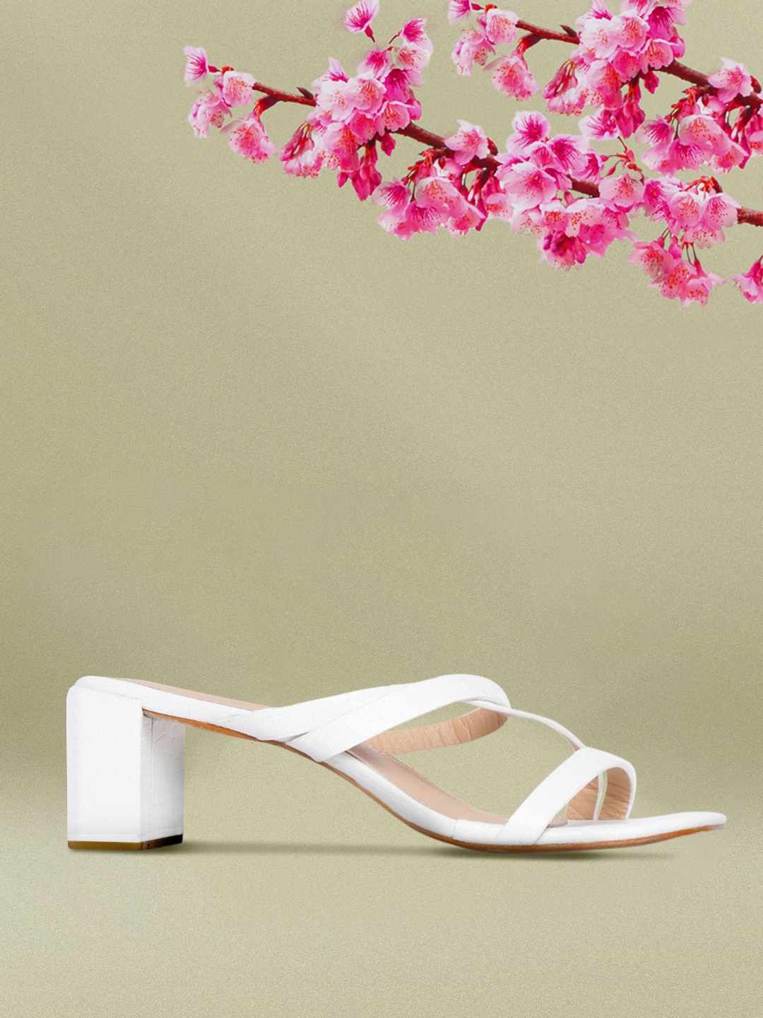 Allen Solly White Croc Textured Criss-Cross Block Heels