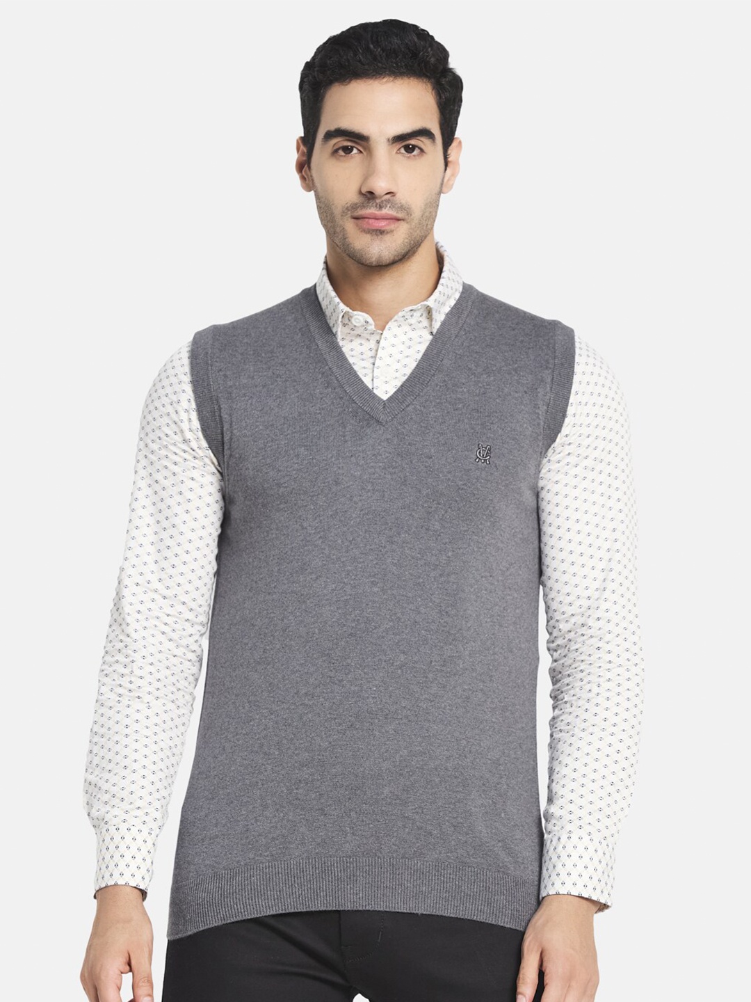 Monte Carlo Men Grey Cotton Sweater Vest