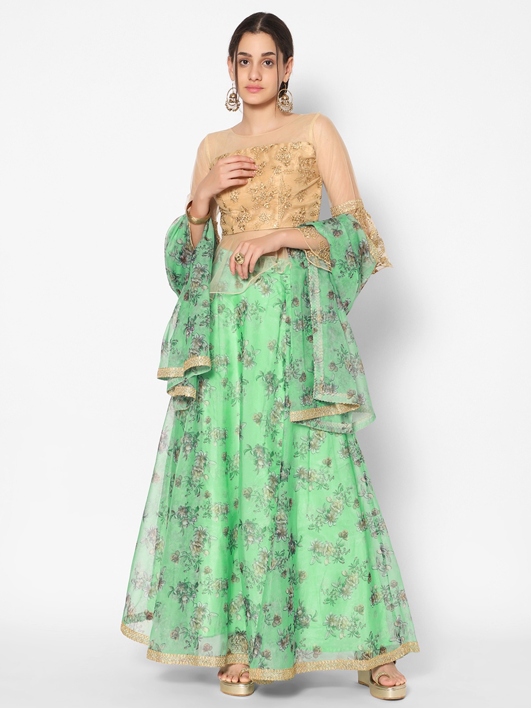 Kiya Women Green & Gold-Toned Sequinned Ready to Wear Lehenga & Blouse With Dupatta
Kiya Women Green & Gold-Toned Sequinned Ready to Wear Lehenga & Blouse With Dupatta