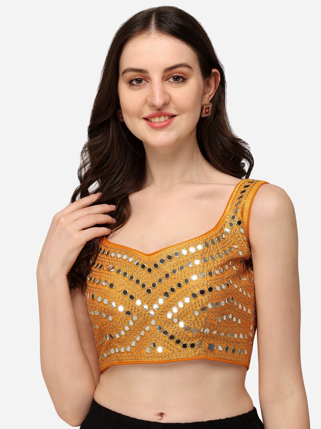 Fab Viva Yellow Embroidered Saree Blouse