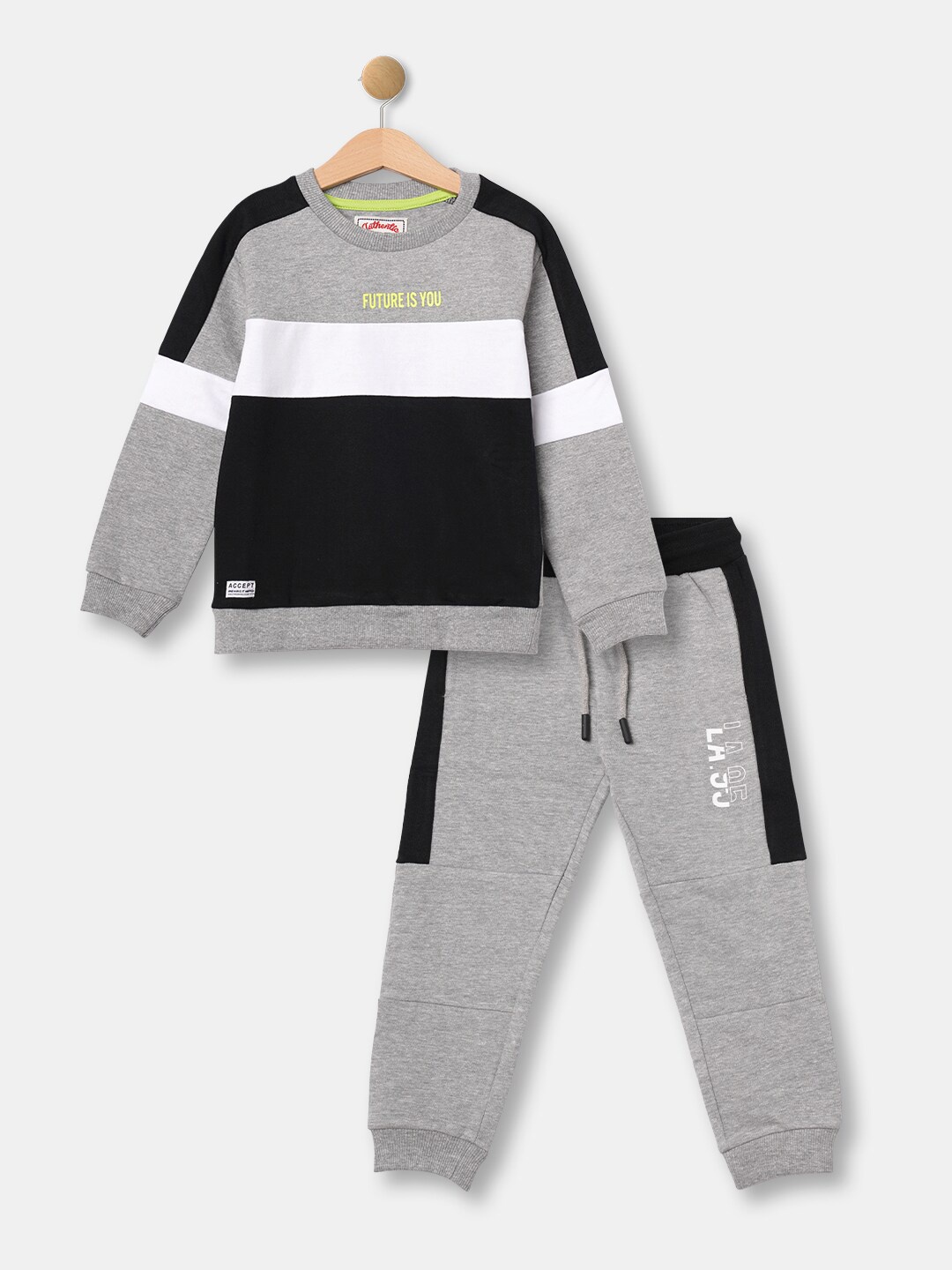 R&B Boys Colourblocked T-shirt with Trousers, Grey