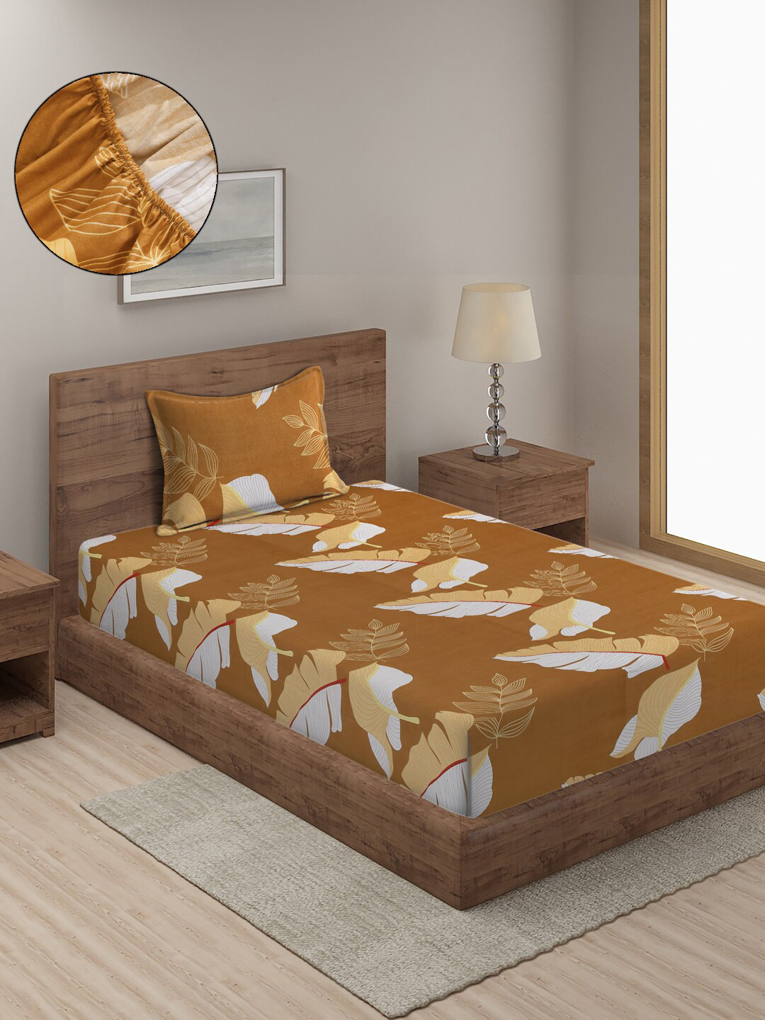 SOKNACK Floral 300 TC Single Bedsheet with 1 Pillow Covers, Yellow 
SOKNACK Floral 300 TC Single Bedsheet with 1 Pillow Covers, Yellow