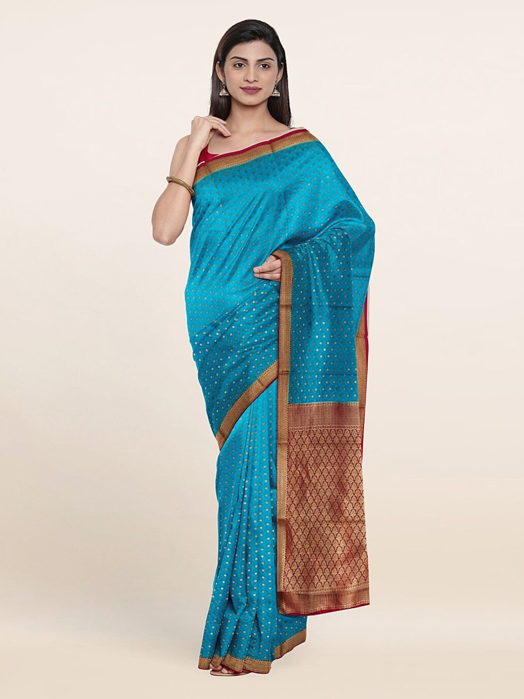 Pothys Blue & Red Pure Silk Saree