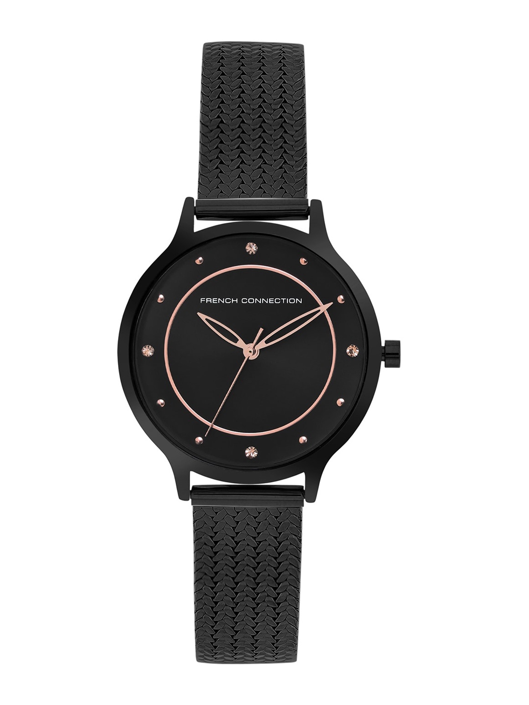 French Connection Women Black Embellished Dial & Black Textured Analogue Watch FCP30B
French Connection Women Black Embellished Dial & Black Textured Analogue Watch FCP30B