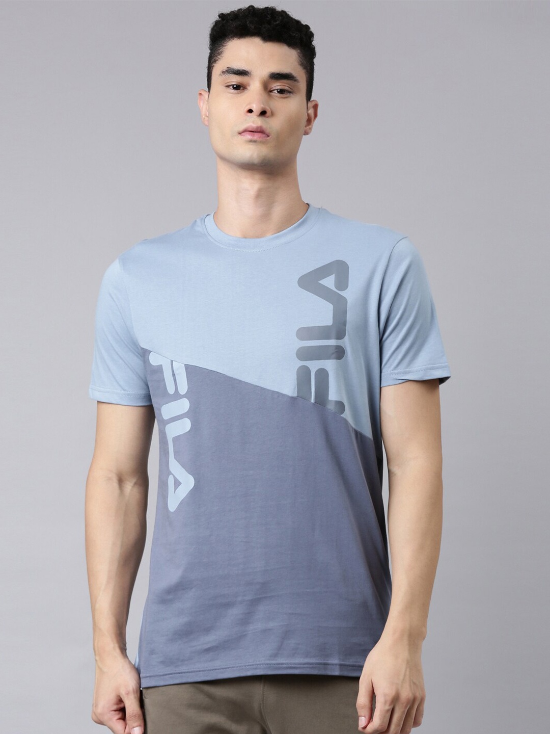 FILA Men Blue Typography Printed Organic Cotton T-shirt