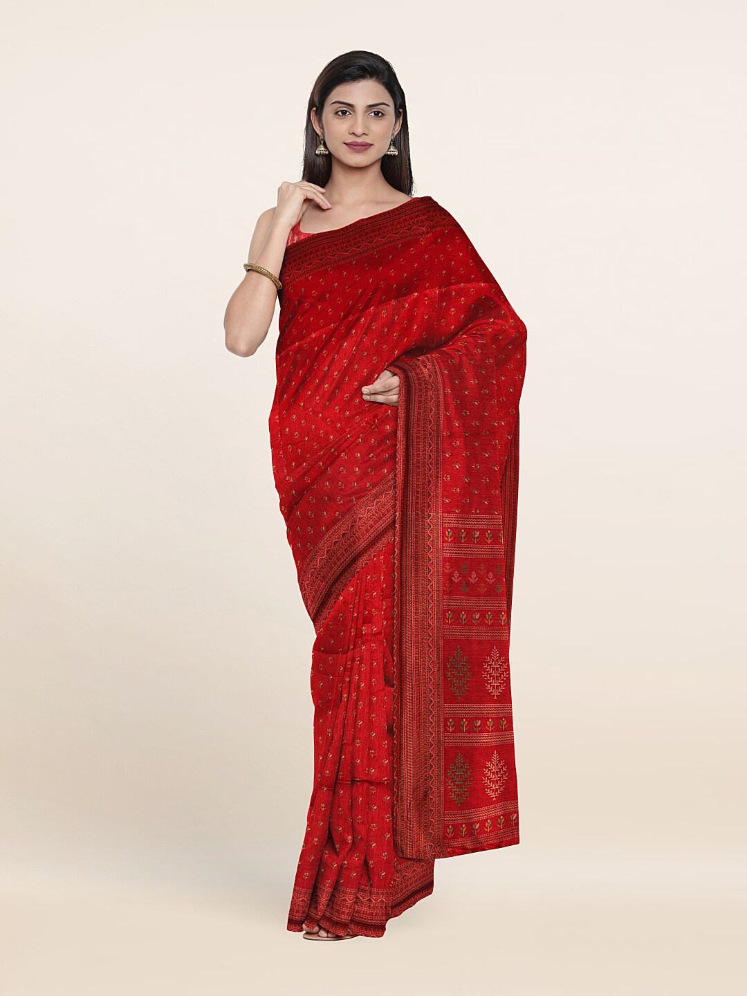 Pothys Maroon & Green Floral Printed Saree