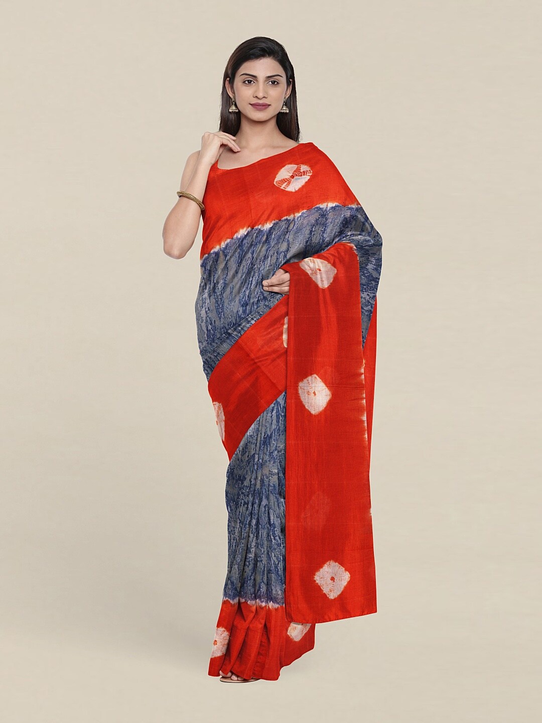 Pothys Blue & Red Printed Pure Cotton Saree