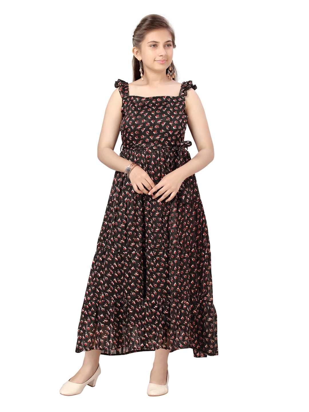 Aarika Black Floral Georgette Maxi Dress