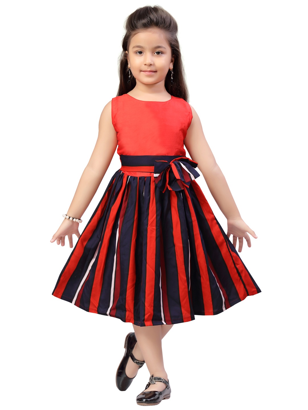 Aarika Red & Navy Blue Striped Frock Dress