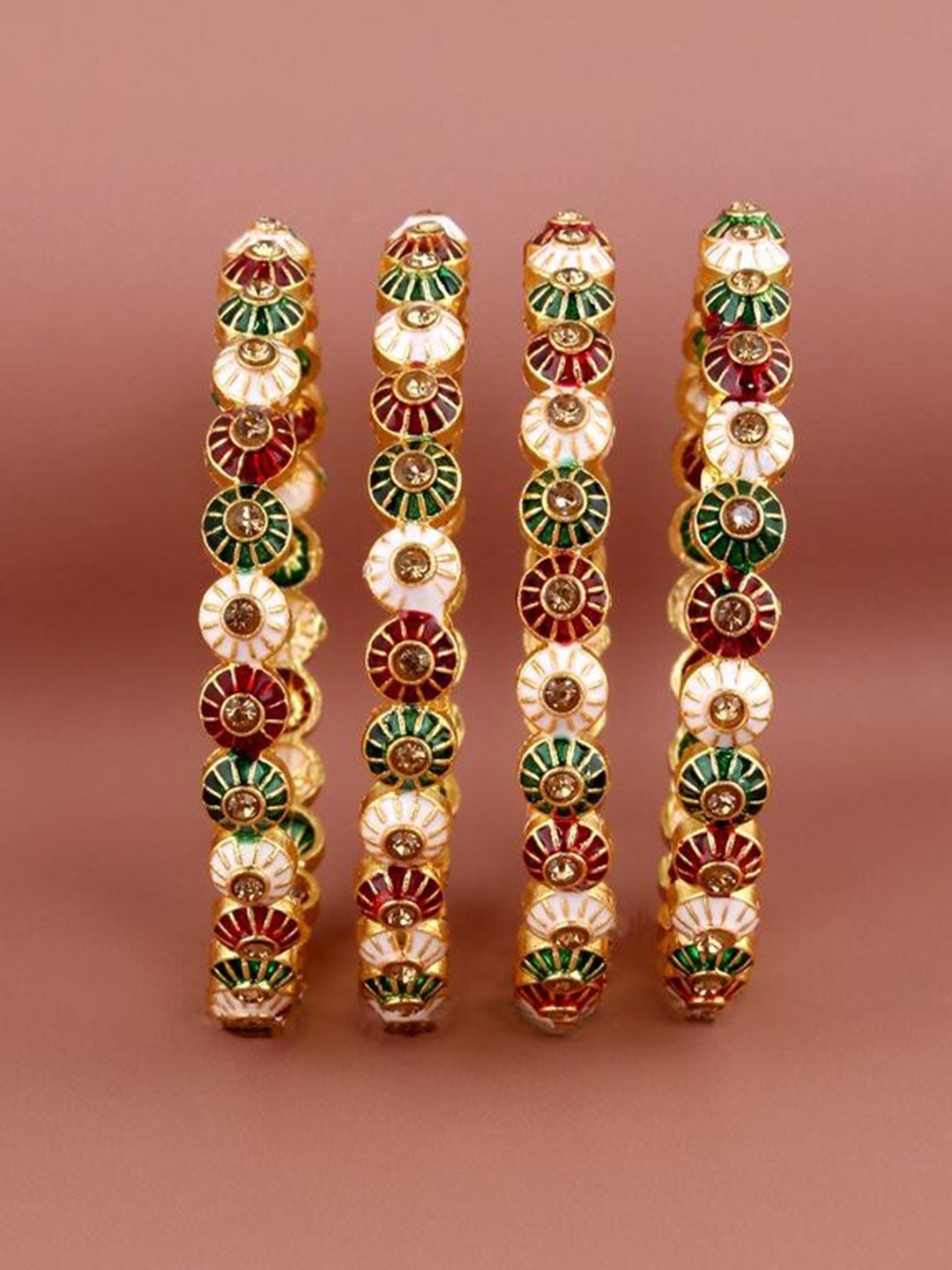 LUCKY JEWELLERY Set Of 4 18K Gold-Plated Green & Red Stone Studded Traditional Bangles
LUCKY JEWELLERY Set Of 4 18K Gold-Plated Green & Red Stone Studded Traditional Bangles