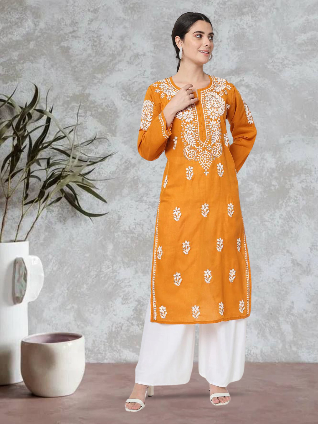 PARAMOUNT CHIKAN Women Mustard Yellow Chikankari Embroidery Regular Sleeves Cotton Kurta
PARAMOUNT CHIKAN Women Mustard Yellow Chikankari Embroidery Regular Sleeves Cotton Kurta