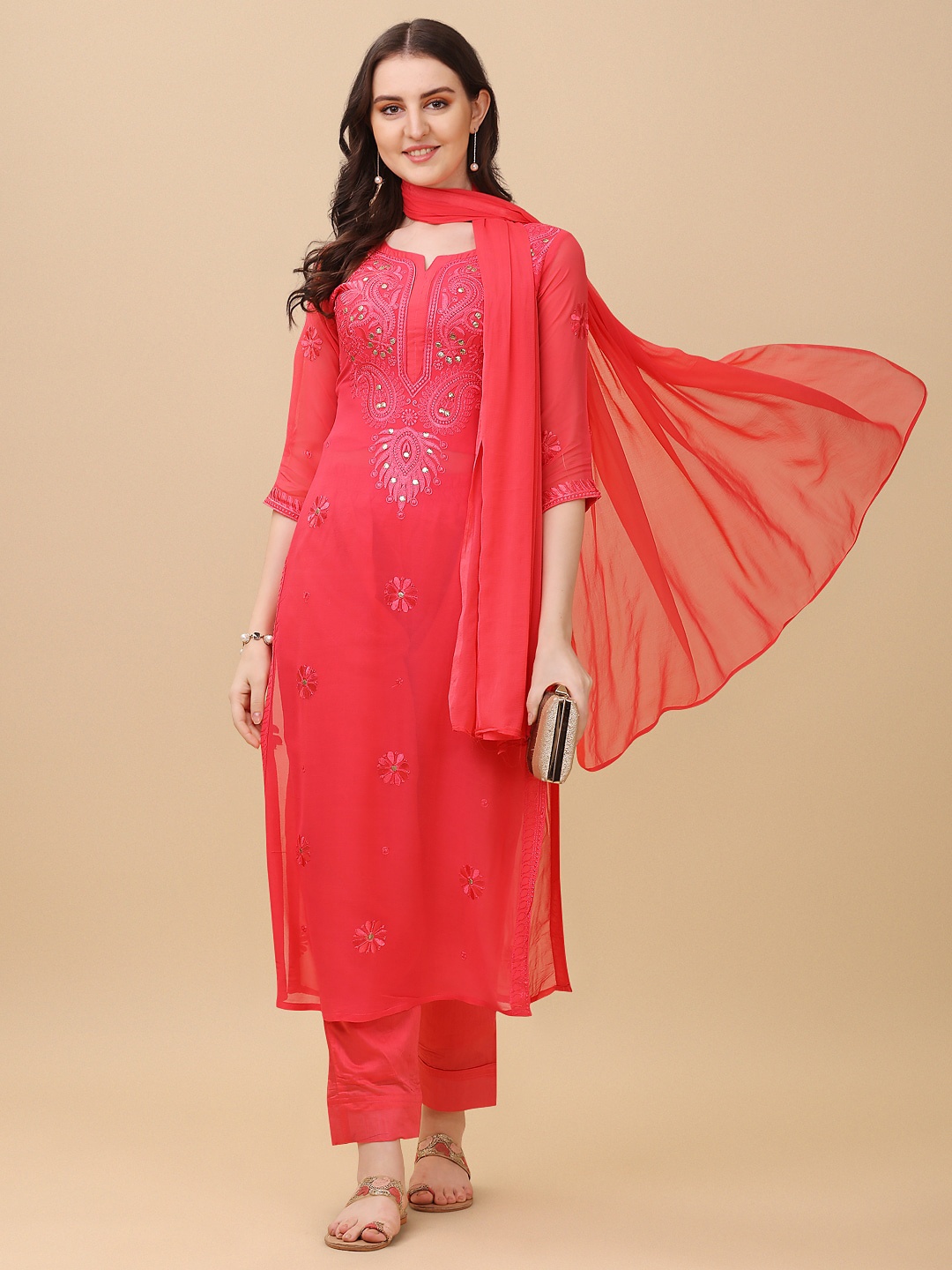 Virah Fashion Women Coral Floral Embroidered Thread Work Silk Georgette Kurta with Trousers & With Dupatta
Virah Fashion Women Coral Floral Embroidered Thread Work Silk Georgette Kurta with Trousers & With Dupatta