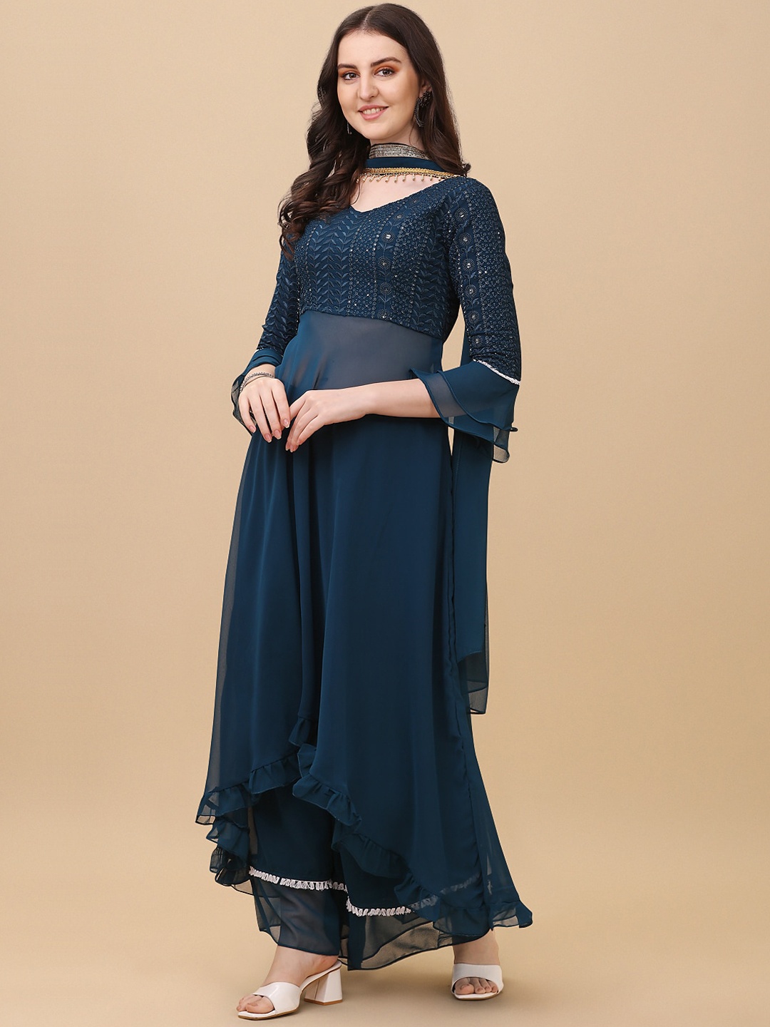 Virah Fashion Women Floral Embroidered Empire Sequinned Kurta with Palazzos & With Dupatta, Blue
Virah Fashion Women Floral Embroidered Empire Sequinned Kurta with Palazzos & With Dupatta, Blue