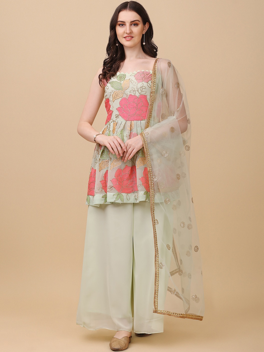 Virah Fashion Women Green Floral Embroidered Sequinned Kurta with Palazzos & With Dupatta
Virah Fashion Women Green Floral Embroidered Sequinned Kurta with Palazzos & With Dupatta