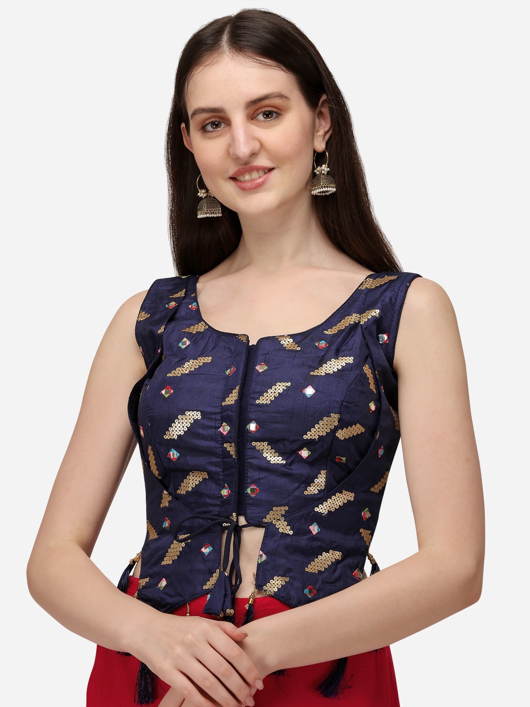 Amrutam Fab Navy Blue Embellished Silk Saree Blouse