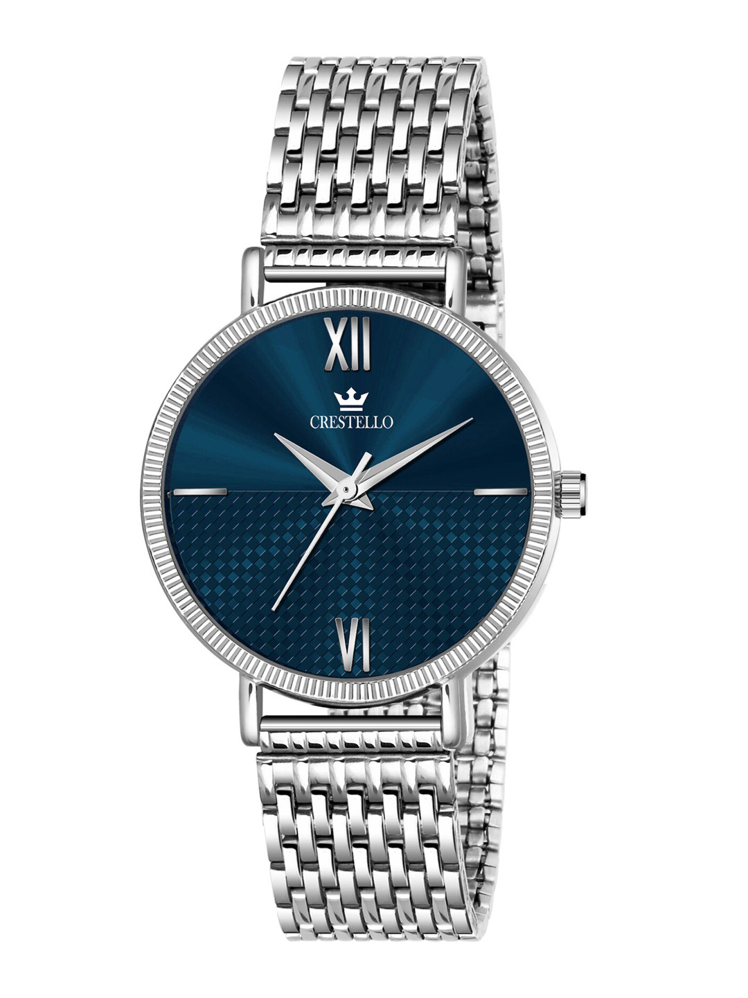 CRESTELLO Women Blue Brass Dial & Silver Toned Stainless Steel Bracelet Style Straps Analogue Watch CR-DZL106
CRESTELLO Women Blue Brass Dial & Silver Toned Stainless Steel Bracelet Style Straps Analogue Watch CR-DZL106