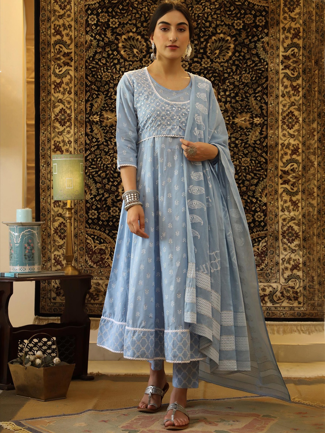 SCAKHI Women Ethnic Motifs Printed Empire Pure Cotton Kurta with Trousers & With Dupatta, Blue
SCAKHI Women Ethnic Motifs Printed Empire Pure Cotton Kurta with Trousers & With Dupatta, Blue