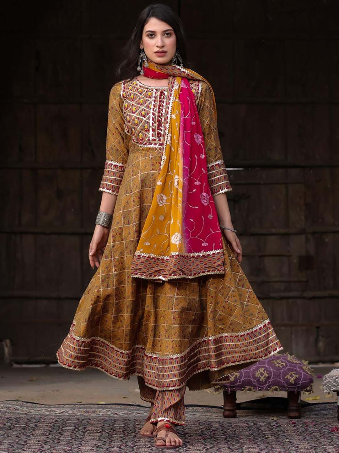 SCAKHI Women Ethnic Motifs Printed Gotta Patti Kurta with Trousers & With Dupatta, Mustard
SCAKHI Women Ethnic Motifs Printed Gotta Patti Kurta with Trousers & With Dupatta, Mustard