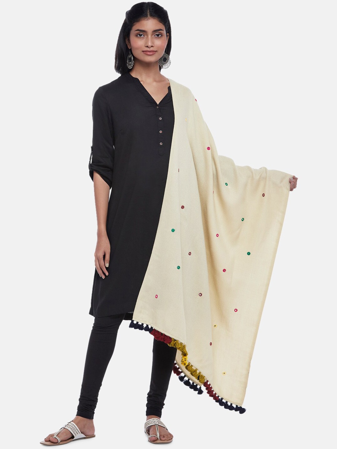 RANGMANCH BY PANTALOONS Women Off White Embroidered Mirror Work Shawl
RANGMANCH BY PANTALOONS Women Off White Embroidered Mirror Work Shawl