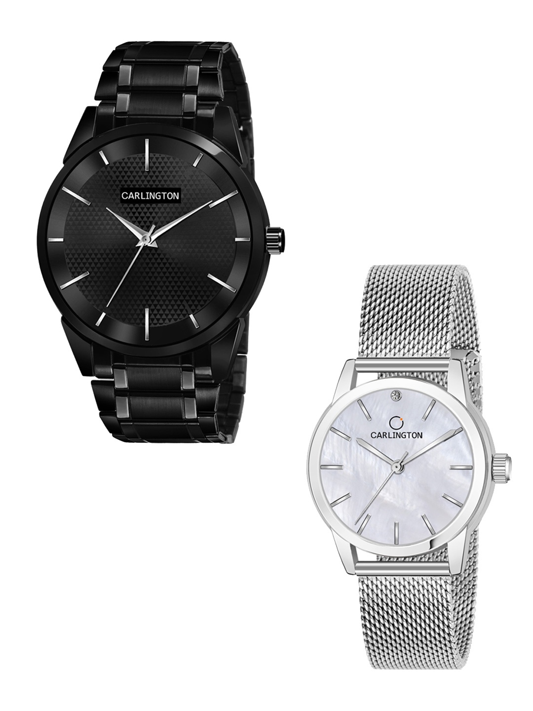 CARLINGTON Unisex Pack of 2 Black Brass Embellished Dial & Black Stainless Steel Bracelet Style Straps Analogue Watch Combo CT6010 BB-CT2010
CARLINGTON Unisex Pack of 2 Black Brass Embellished Dial & Black Stainless Steel Bracelet Style Straps Analogue Watch Combo CT6010 BB-CT2010