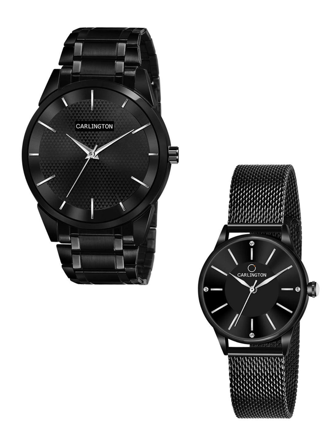 CARLINGTON Unisex Pack of 2 Black Brass Dial & Black Stainless Steel Bracelet Style Straps Analogue Watch
CARLINGTON Unisex Pack of 2 Black Brass Dial & Black Stainless Steel Bracelet Style Straps Analogue Watch