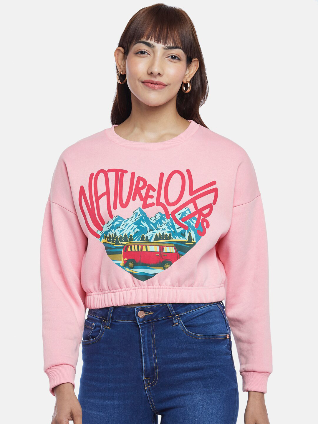 Honey by Pantaloons Women Printed Sweatshirt, Pink 
Honey by Pantaloons Women Printed Sweatshirt, Pink