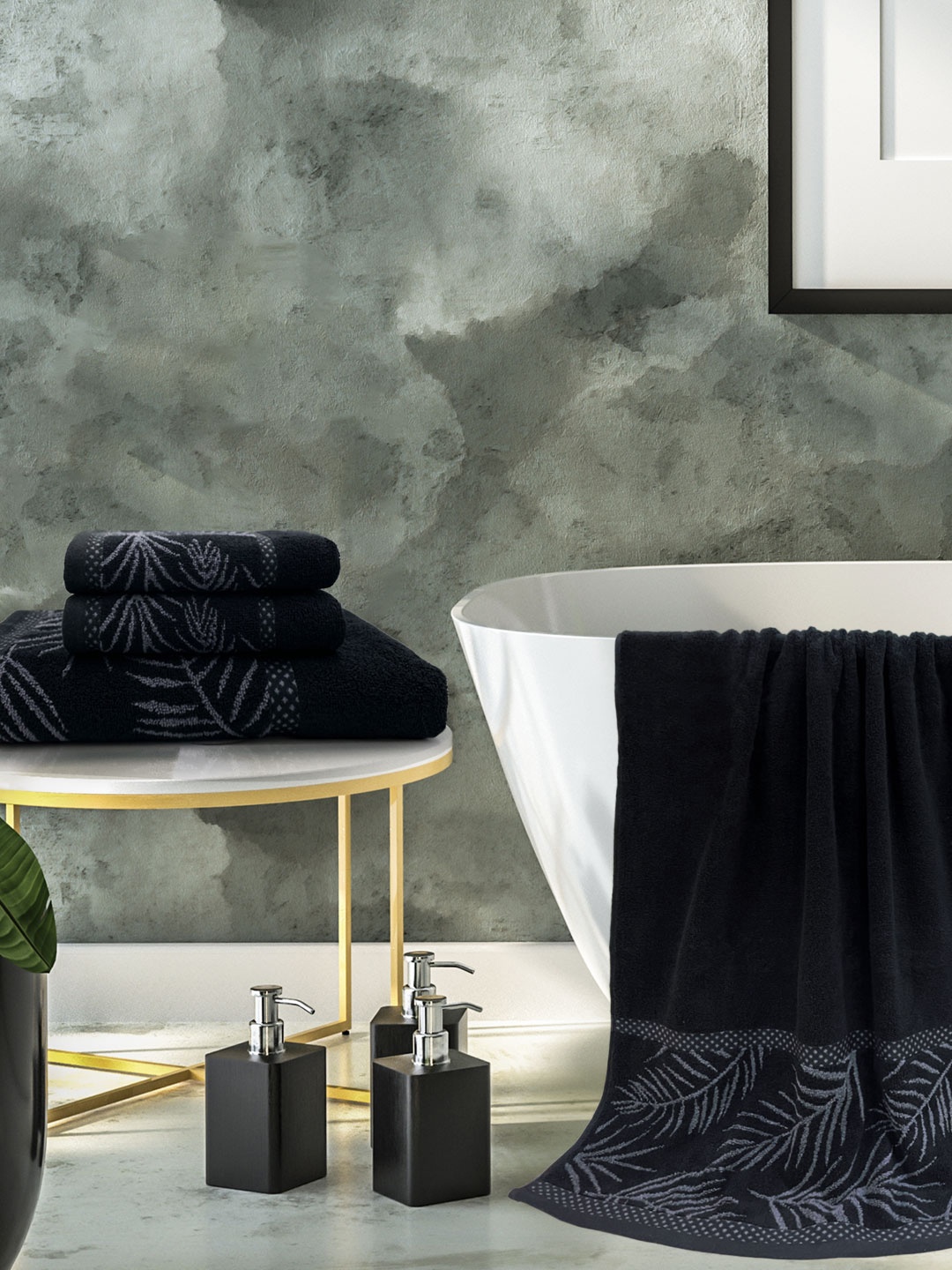 Aura Set Of 4 Wedelia 100% Cotton Towel Gift Set, 380 GSM 2 Hand Towel+2 Bath Towel, Black
Aura Set Of 4 Wedelia 100% Cotton Towel Gift Set, 380 GSM 2 Hand Towel+2 Bath Towel, Black