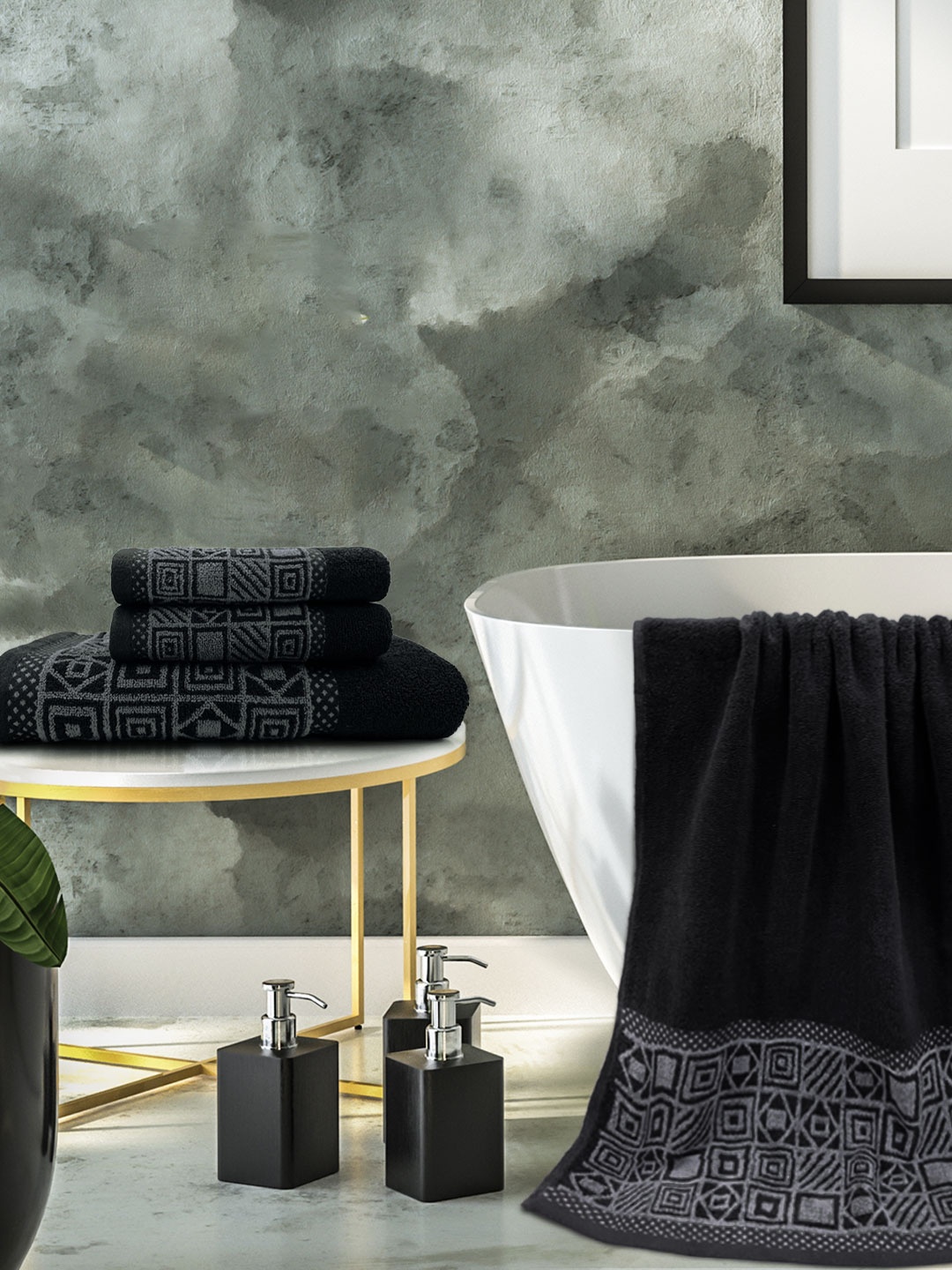 Aura Set Of 4 Wedelia 100% Cotton Towel Gift Set, 380 GSM 2 Hand Towel+2 Bath Towel, Black
Aura Set Of 4 Wedelia 100% Cotton Towel Gift Set, 380 GSM 2 Hand Towel+2 Bath Towel, Black