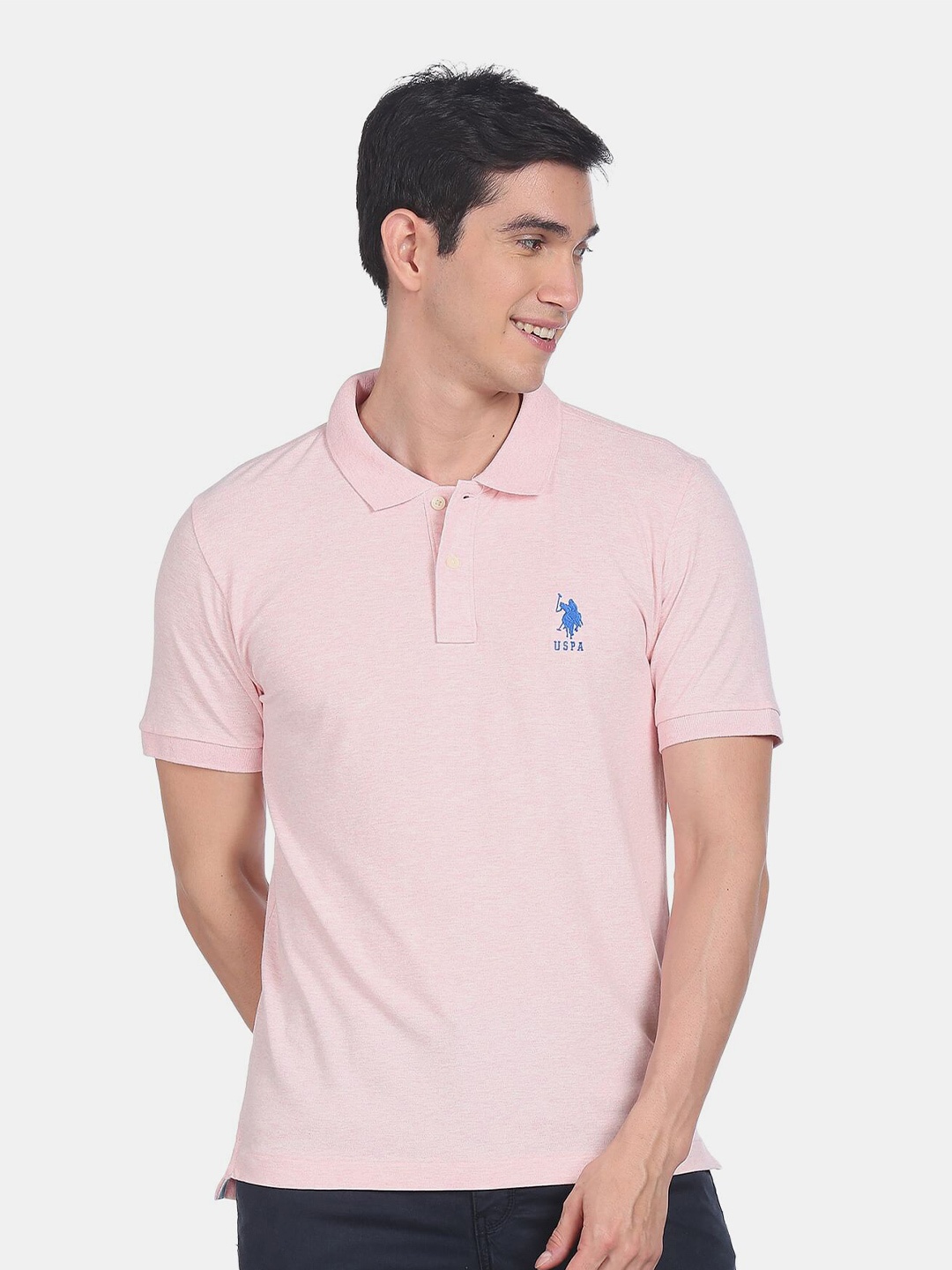 U S Polo Assn Men Pink Polo Collar T-shirt