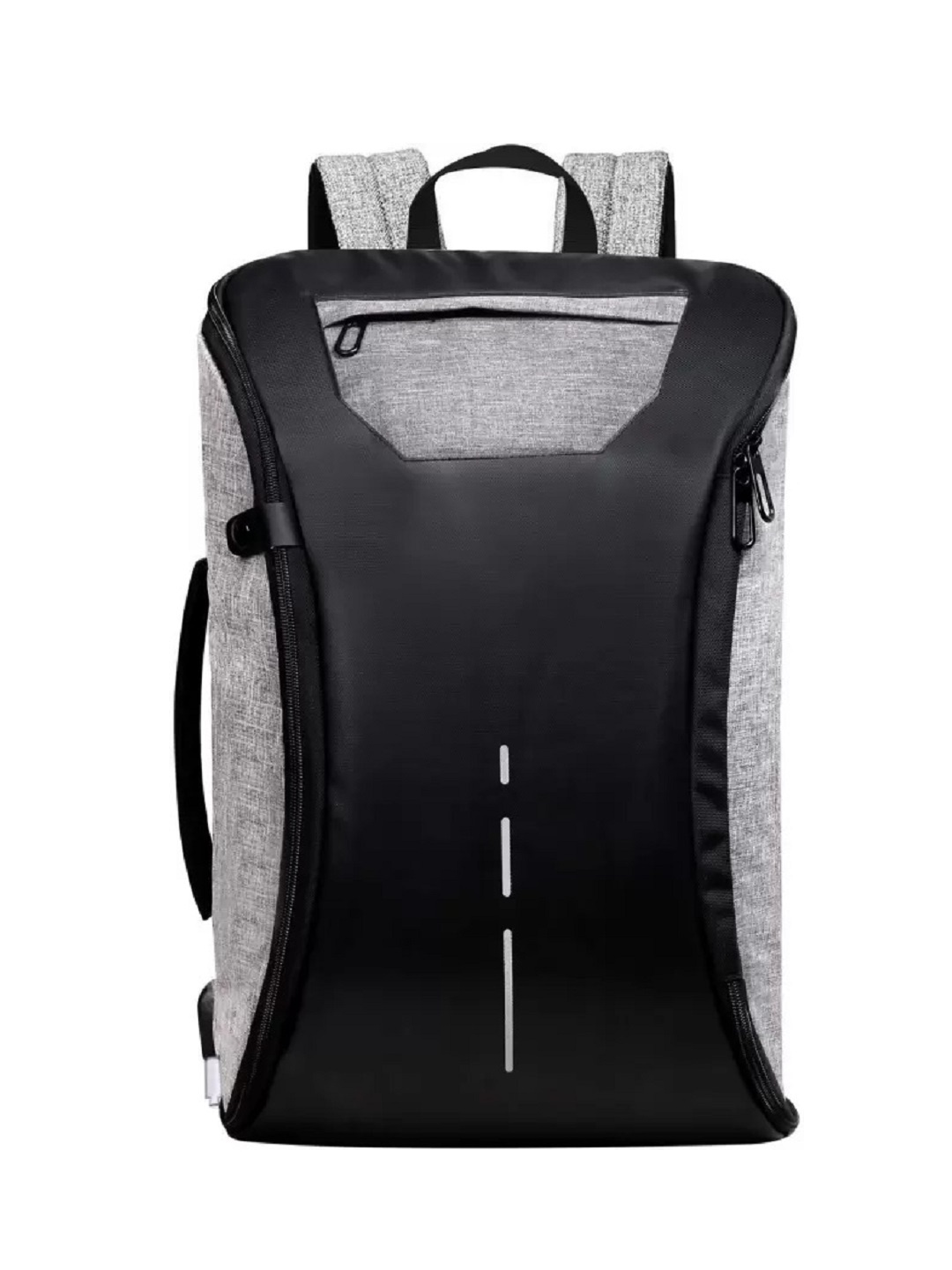 Awestuffs Unisex Grey & Black Brand Logo Backpack with USB Charging Point