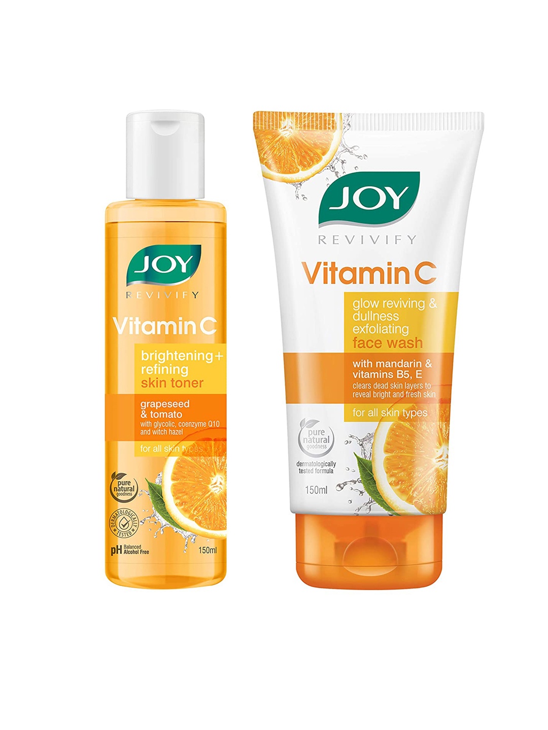 JOY Revivify Set of Vitamin C Brightening + Refining Face Toner & Face Wash - 150ml each, Orange
JOY Revivify Set of Vitamin C Brightening + Refining Face Toner & Face Wash - 150ml each, Orange