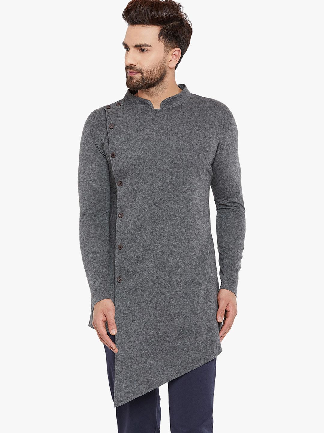 Hypernation Men Charcoal Kurta 
Hypernation Men Charcoal Kurta