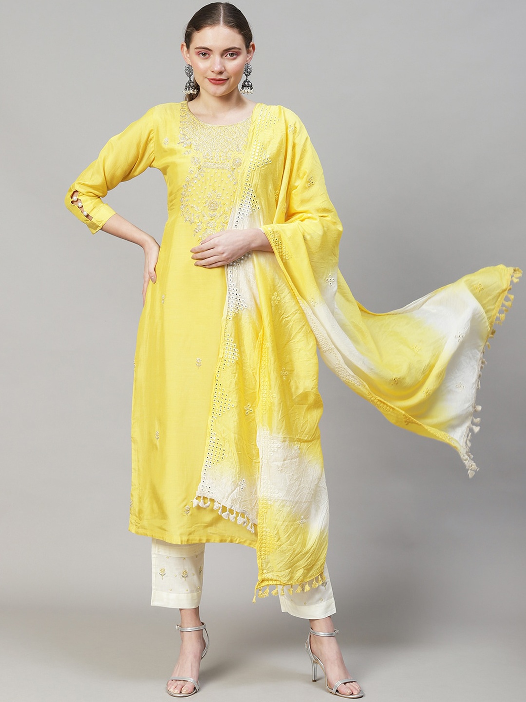FASHOR Women Yellow Ethnic Motifs Embroidered Mirror Work Kurta with Trousers & With Dupatta
FASHOR Women Yellow Ethnic Motifs Embroidered Mirror Work Kurta with Trousers & With Dupatta